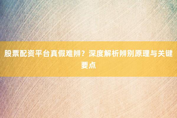 股票配资平台真假难辨？深度解析辨别原理与关键要点