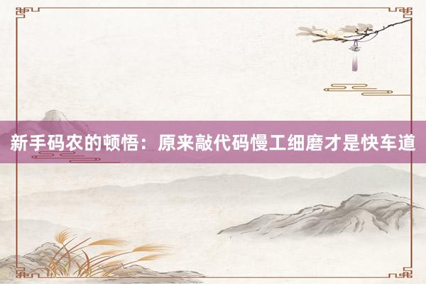 新手码农的顿悟：原来敲代码慢工细磨才是快车道