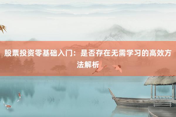 股票投资零基础入门：是否存在无需学习的高效方法解析